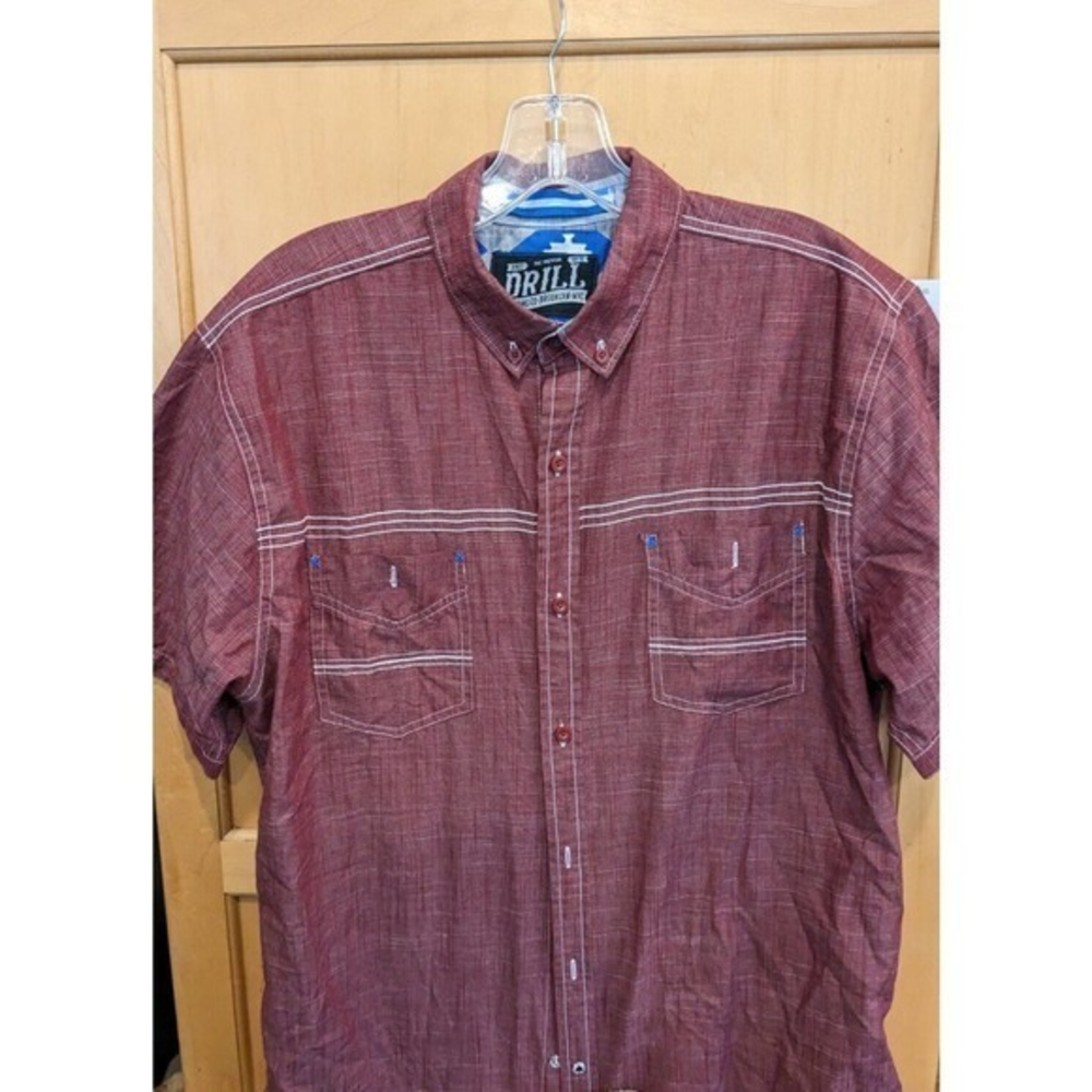 Drill Clothing Co Shirt Mens Large Red Short‎ Sleeve Collared Button Up Pockets